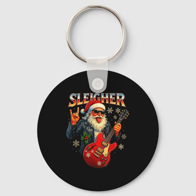 Sleigher Rock Santa Funny Metal Christmas Design  Schlüsselanhänger (Vorderseite)