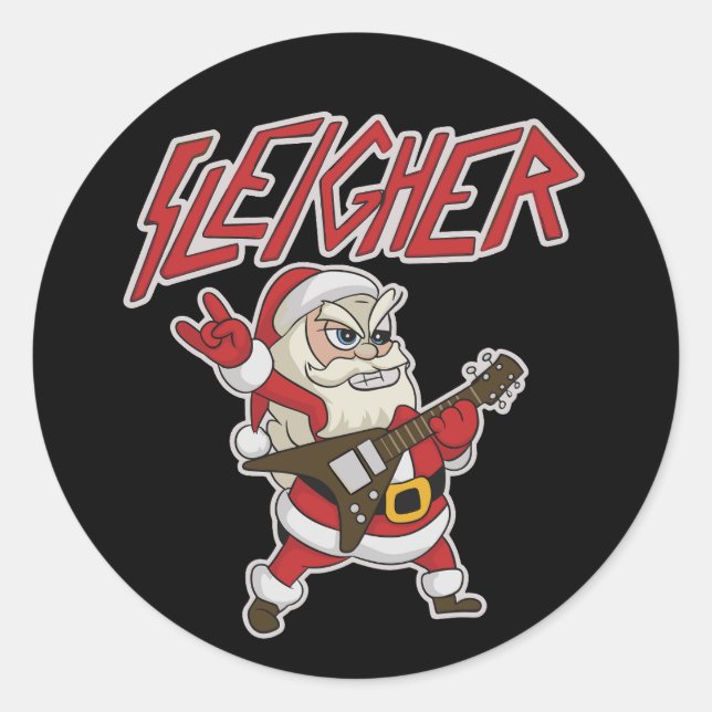 Sleigher Santa Claus Metal Christmas Hail Funny Runder Aufkleber (Vorderseite)