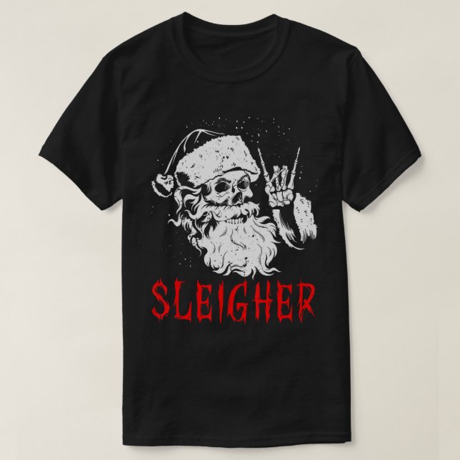 Sleigher Santa Claus Metal Weihnachtsfelsen auf Ha T-Shirt (Design vorne)