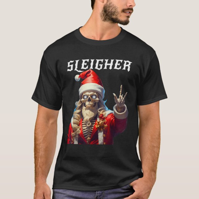 Sleigher Skull Santa Rocks Weihnachten Weihnachten T-Shirt (Vorderseite)