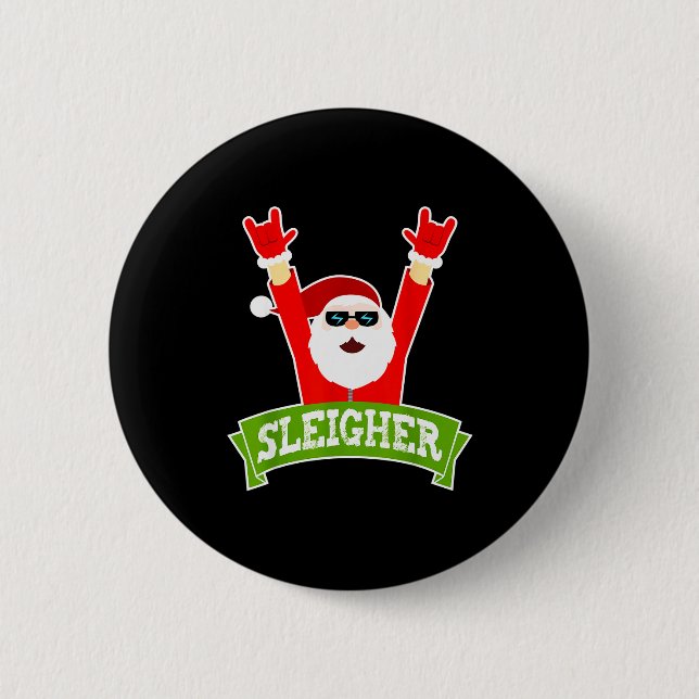 Sleigher Ugly Sweater Heavy Metal Christmas Sweate Button (Vorderseite)