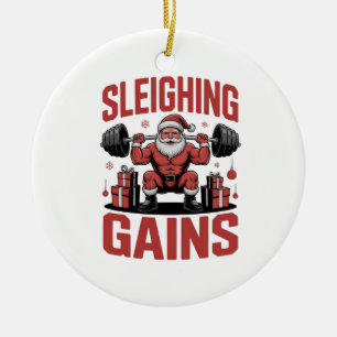 Sleighin' Gains Santa stemmt Gewichte Weihnachten  Keramik Ornament