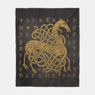Sleipnir, Golden Norisches Pferd mit Runensymbol Fleecedecke