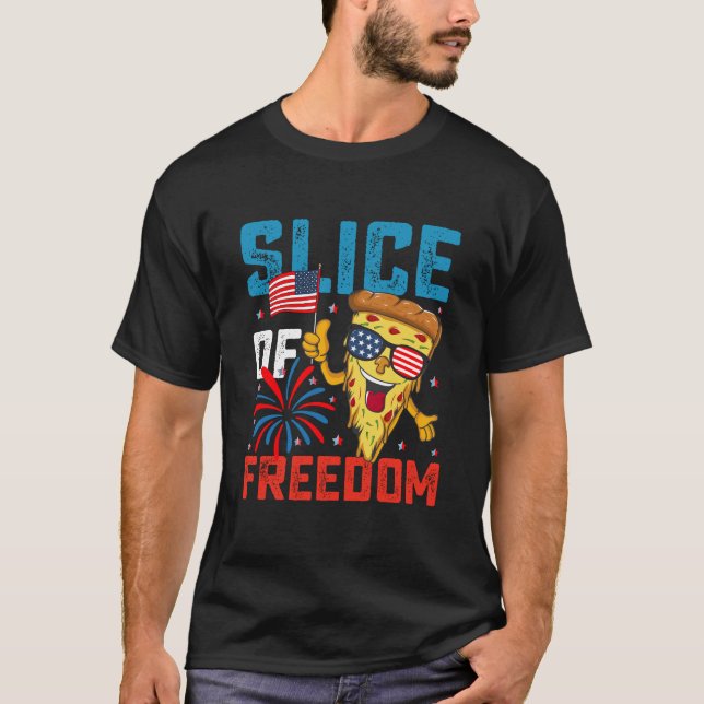 Slice Freedom 4. Juli Pizza USA Flag Sonnenbrille T-Shirt (Vorderseite)