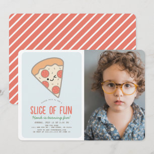Slice Fun Pizza Kawaii Blue Foto Boy Birthday Einladung