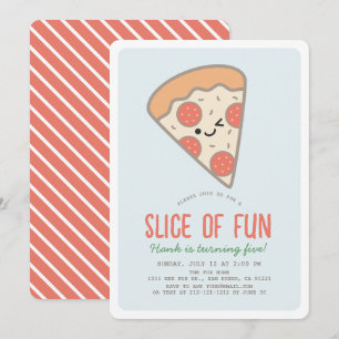 Slice Fun Pizza Party Kawaii Blue Boy Geburtstag Einladung