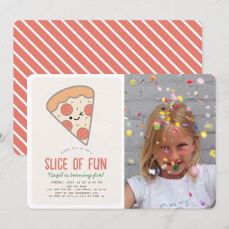 Slice Fun Pizza Party Kawaii Geburtstag Foto Einladung