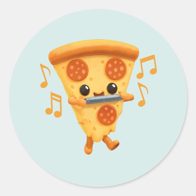 Slice Playing a Harmonica Niedlich Runder Aufkleber (Vorderseite)