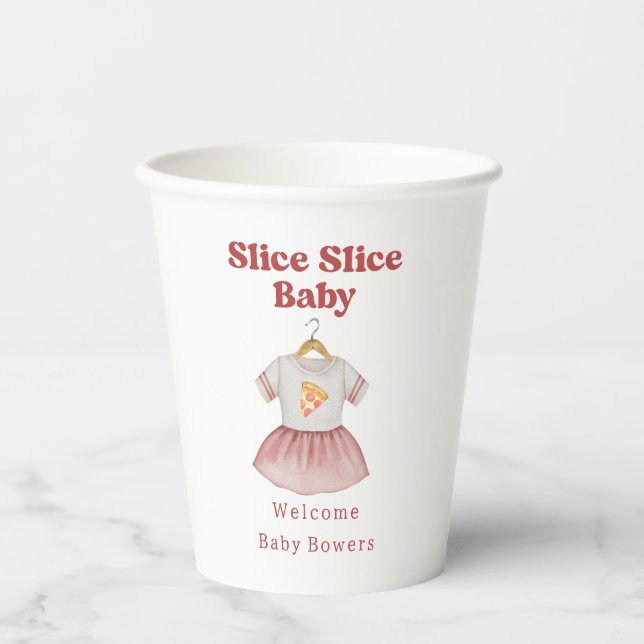 Slice Slice Baby Dusche Pizza Neutraler Bodysuit Pappbecher (Vorderseite)