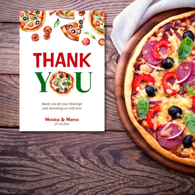 Slice Slice Baby Italienische Pizza Babydusche Dankeskarte (Slice slice baby Italian pizza baby shower Thank You Card tricolore pizza thank you card pizza party)
