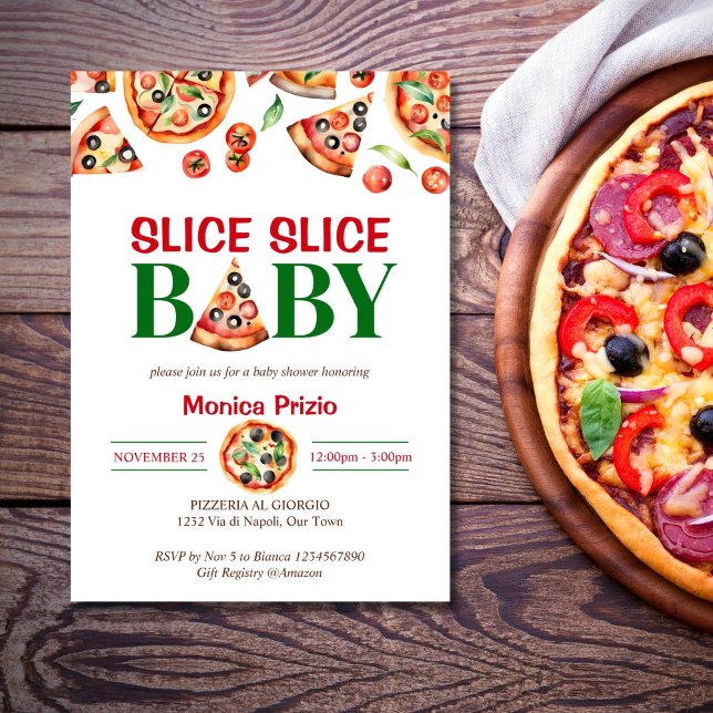 Slice Slice Baby Italienische Pizza Babydusche Einladung (Slice slice baby Italian pizza baby shower editable template  Invitation digital download watercolor)