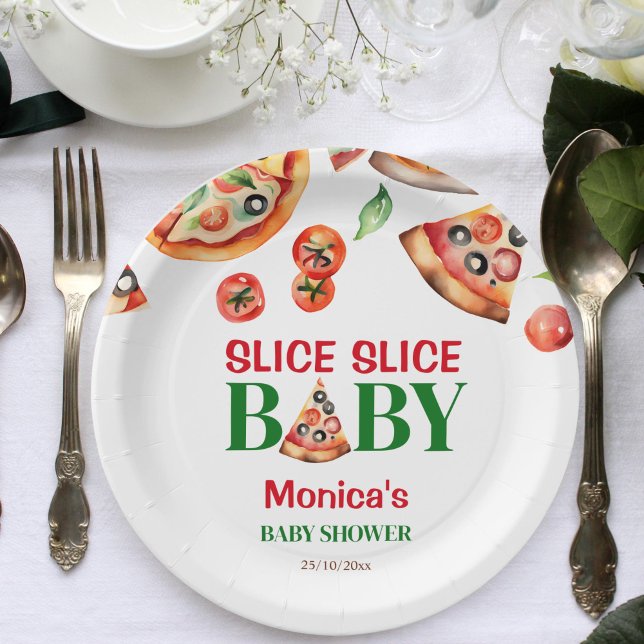 Slice Slice Baby Italienische Pizza Babydusche Pappteller (Slice slice baby Italian pizza baby shower template Paper Plates personalized tableware table decor)