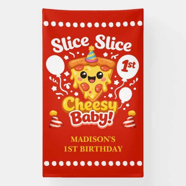 Slice Slice Baby Pizza 1st Birthday Vertical Banner (Vertikal)