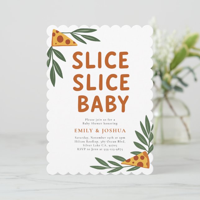 Slice Slice Baby Pizza Baby Dusche Einladung (Stehend Vorderseite)