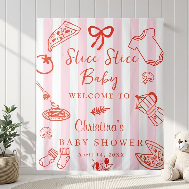 Slice Slice Baby Pizza Baby Shower Backdrop Wandteppich (Elegant Hand Drawn Italian Food Baby shower Backdrop)