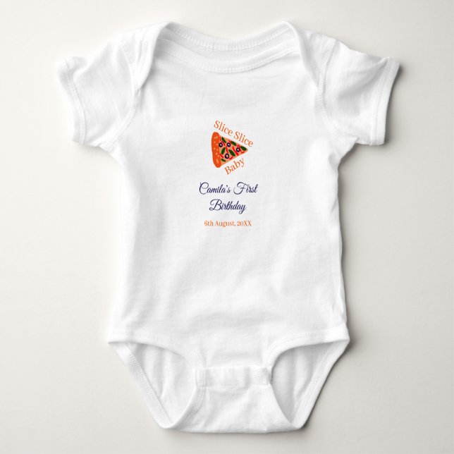 Slice Slice Baby Pizza braun 1. Geburtstag Strampler (Vorderseite)