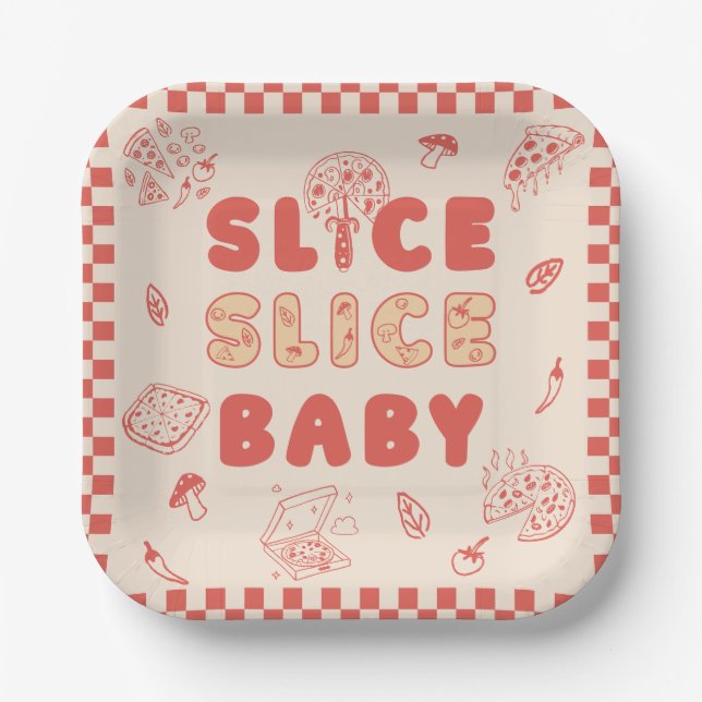 Slice Slice Baby Pizza Hand Drawn Baby Shower Pappteller (Vorderseite)