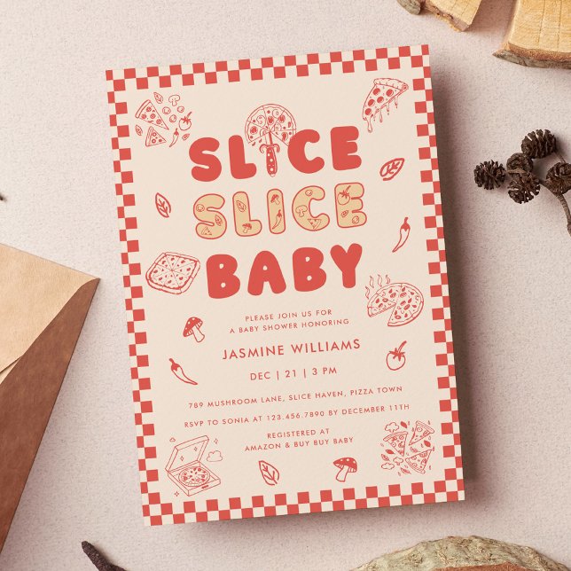 Slice Slice Baby Pizza Handgezogene Babydusche Einladung (Von Creator hochgeladen)