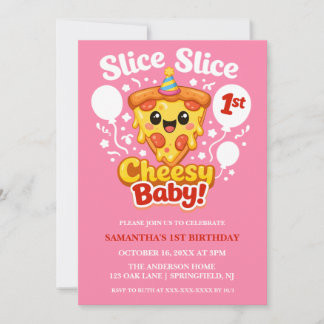 Slice Slice Baby Pizza Mädchen 1. Geburtstag Digit Einladung