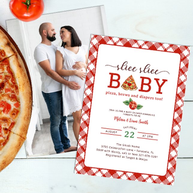 Slice Slice Baby Pizza Paare Foto Babydusche I Einladung (Slice Slice Baby Pizza Baby Shower)