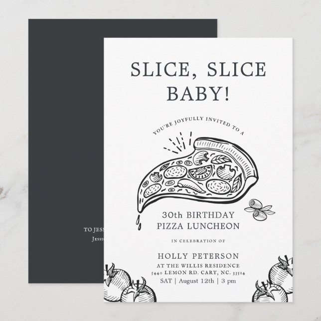 Slice, Slice Baby | Pizza Themed Birthday Luncheon Einladung (Vorne/Hinten)