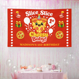 Slice Slice Cheesy Baby Pizza 1. Geburtstag groß Banner