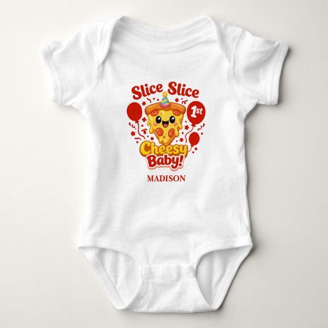 Slice Slice Cheesy Baby Pizza 1st Birthday Baby Strampler (Vorderseite)