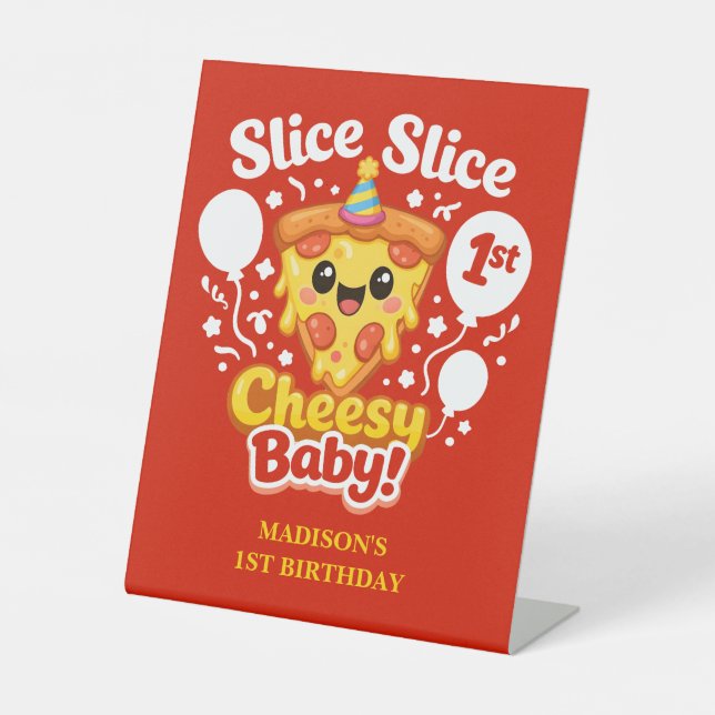 Slice Slice Cheesy Baby Pizza 1st Birthday Sockelschild (Vorderseite)