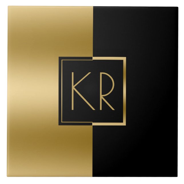 Slick Geometric Gold & Black Modern Design Fliese (Vorderseite)
