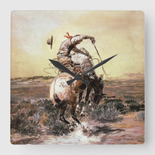 „Slick Rider“ Western Art von Charles M. Russell Quadratische Wanduhr