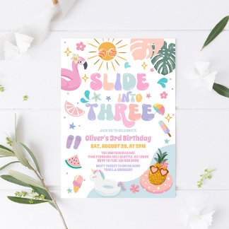 Slide Into Three Pool Party Summer 3rd Birthday Einladung