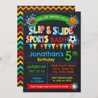 Slide & Slide Sports Geburtstagsbash Primärfarben Einladung