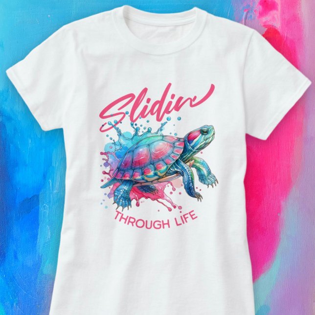 Slidin' Through Life Red Oared Slider Turtle T-Shirt (Slidin' Through Life Red-eared Slider Turtle T-Shirt)