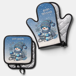 Sliding Snowman Holiday Ofenhandschuh & Topflappen-Set
