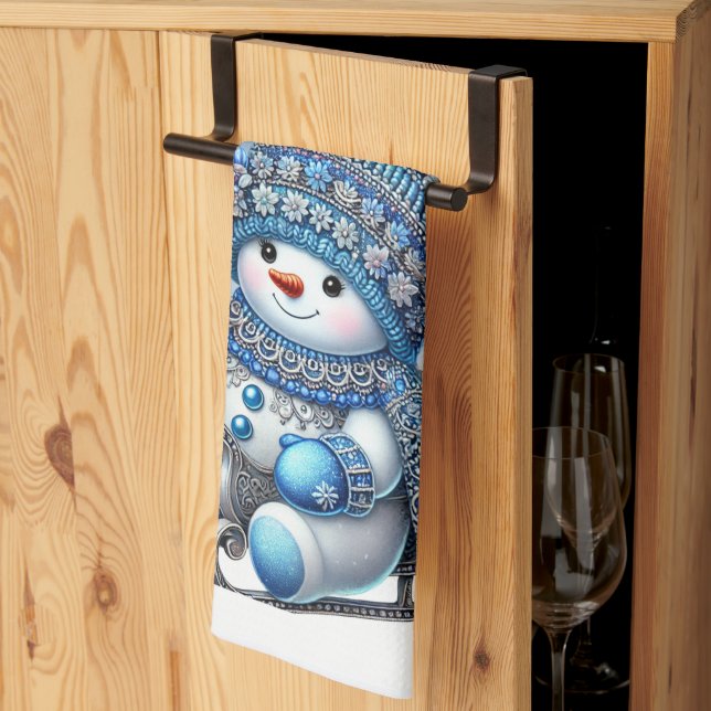 Sliding Snowman Weihnachten Urlaub Küche Handtuch (Drittel gefaltet)