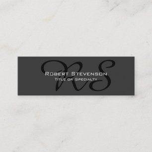 Slim Grau Black Script Monogram Business Card Mini Visitenkarte