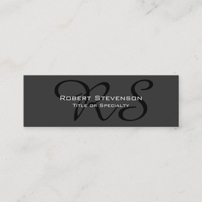 Slim Grau Black Script Monogram Business Card Mini Visitenkarte (Vorderseite)