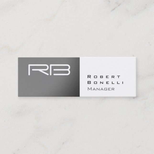 Slim Grau White Monogram Manager Business Card Mini Visitenkarte (Vorderseite)