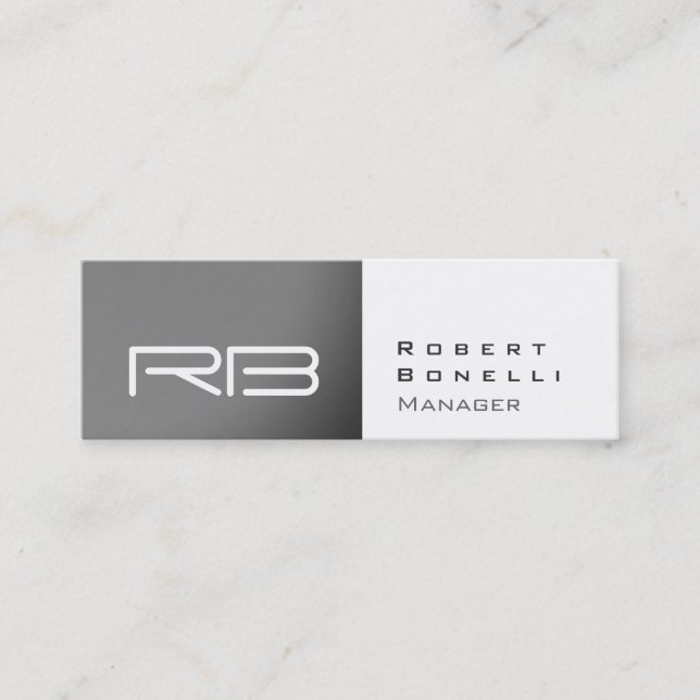 Slim Grau White Monogram Manager Business Card Mini Visitenkarte (Vorderseite)