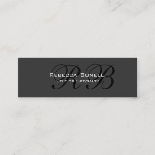 Slim Gray Black Calligraphy Monogram Business Card Mini Visitenkarte