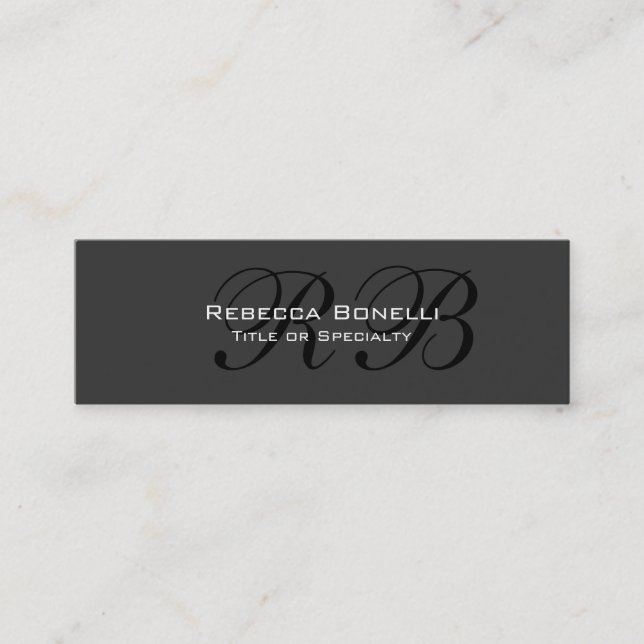 Slim Gray Black Calligraphy Monogram Business Card Mini Visitenkarte (Vorderseite)
