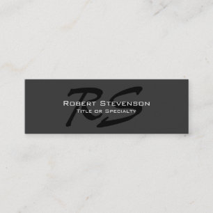 Slim Gray Black Script Monogram Mini Business Card Visitenkarte