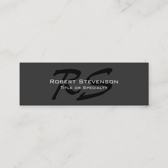 Slim Gray Black Script Monogram Mini Business Card Visitenkarte (Vorderseite)