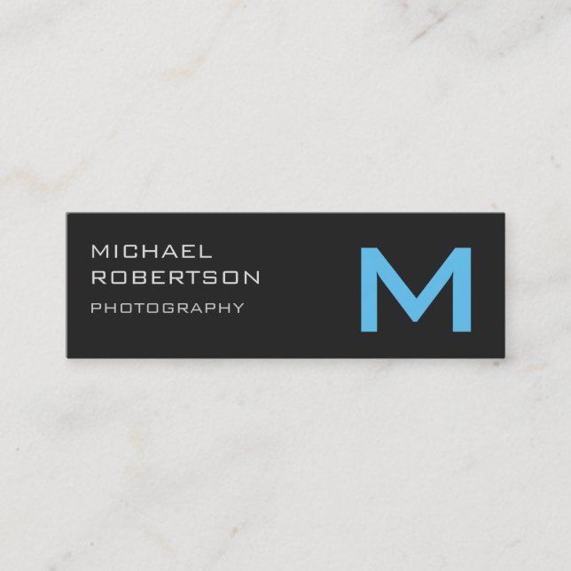 Slim Gray Blue Monogram Fotograf Business Card Mini Visitenkarte (Vorderseite)