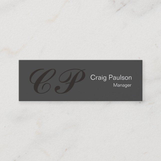 Slim Gray Calligraphy Monogram Business Card Mini Visitenkarte (Vorderseite)