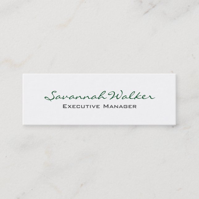 Slim Green White Handwriting Beruflich Trendy Mini Visitenkarte (Vorderseite)