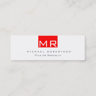 Slim Modern Monogram White Red Business Card Mini Visitenkarte