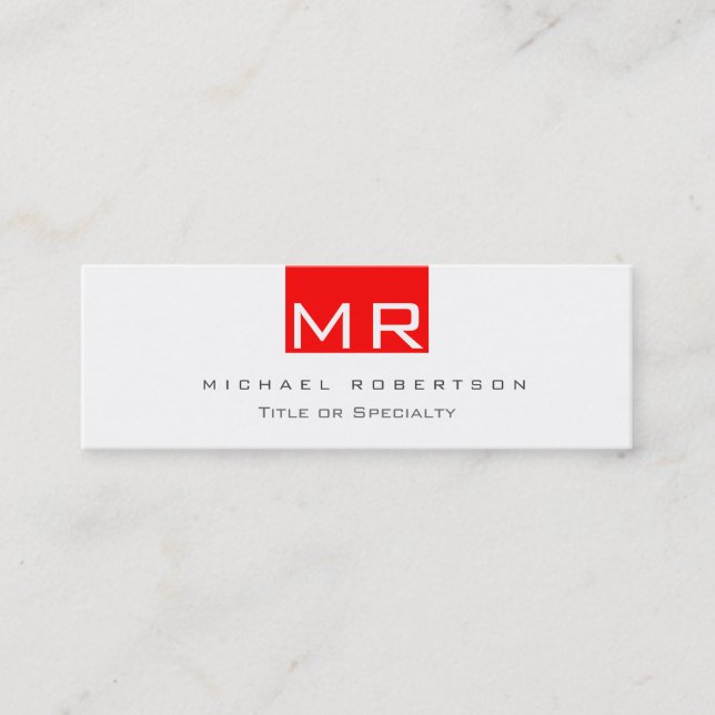 Slim Modern Monogram White Red Business Card Mini Visitenkarte (Vorderseite)