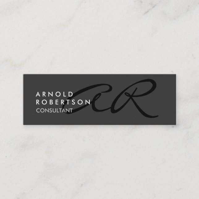 Slim Monogram Schlicht Gray Trendy Business Card Mini Visitenkarte (Vorderseite)