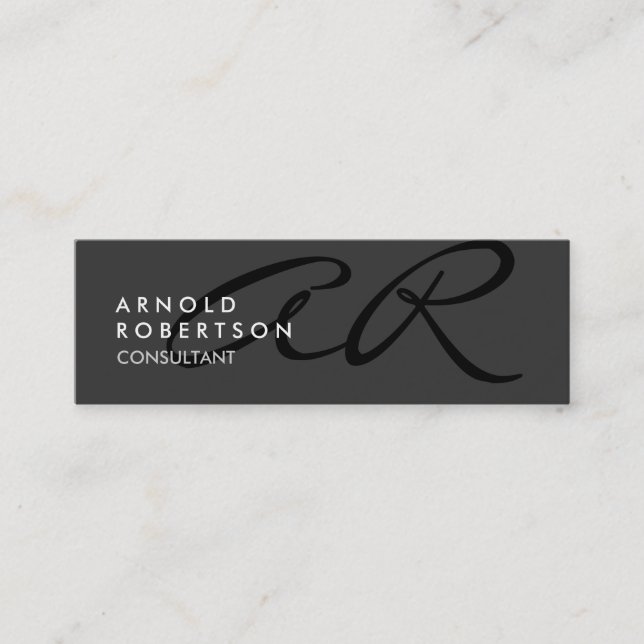 Slim Monogram Schlicht Gray Trendy Business Card Mini Visitenkarte (Vorderseite)